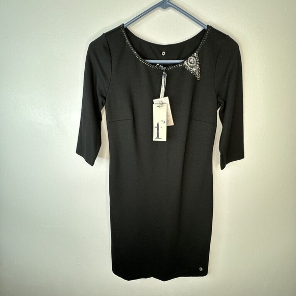 Ferrante Italian Dress Sz XS Rhinestone Detail Black Viscose Made In Italy NWT - Picture 12 of 15